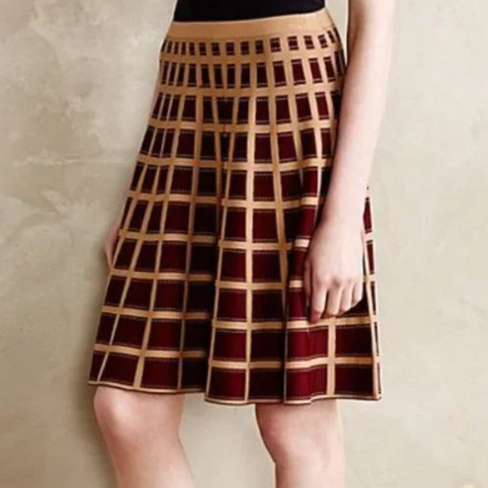 Anthropologie Windowpane Skater Skirt by Moth, Sweater Knit Material - Womens XS
